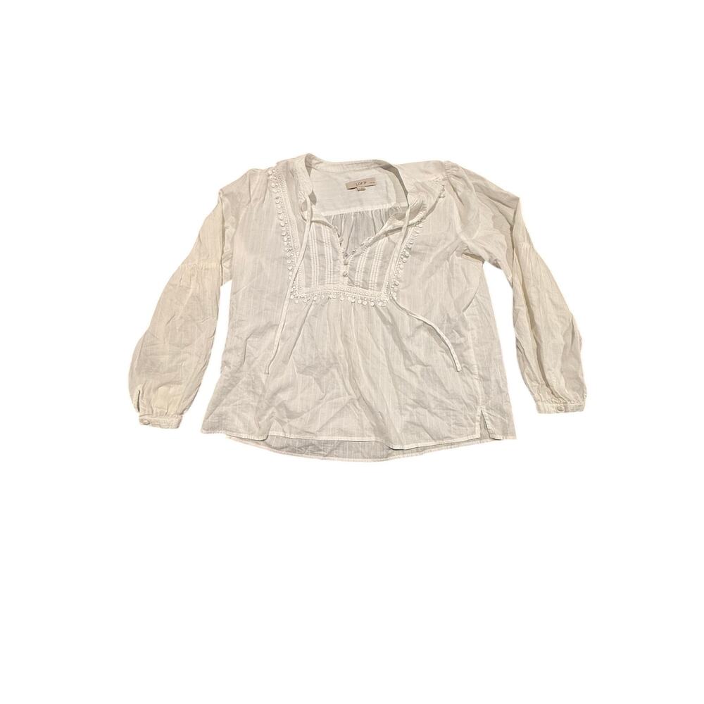 LOFT Petites White Dobby Stripe Boho Blouse Size Large Petite
